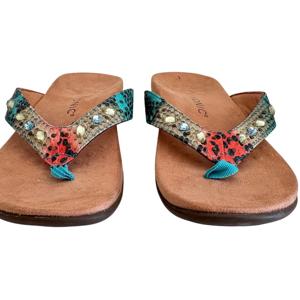 Vionic Multicolor Beaded Teal and Coral Thong Sandal - Picture 11 of 11